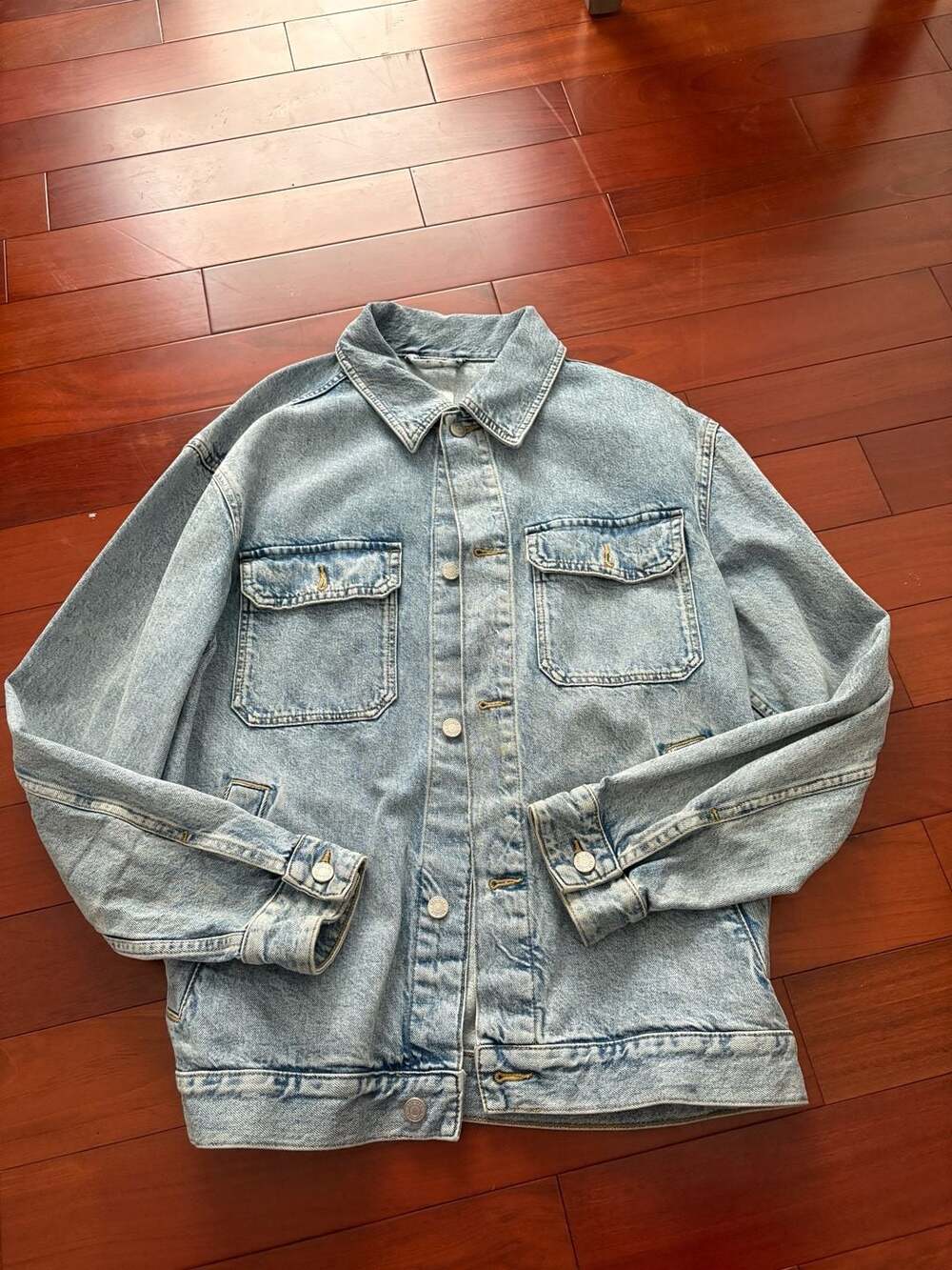 H&M Light Wash Oversized Denim Jacket with Dual Pockets